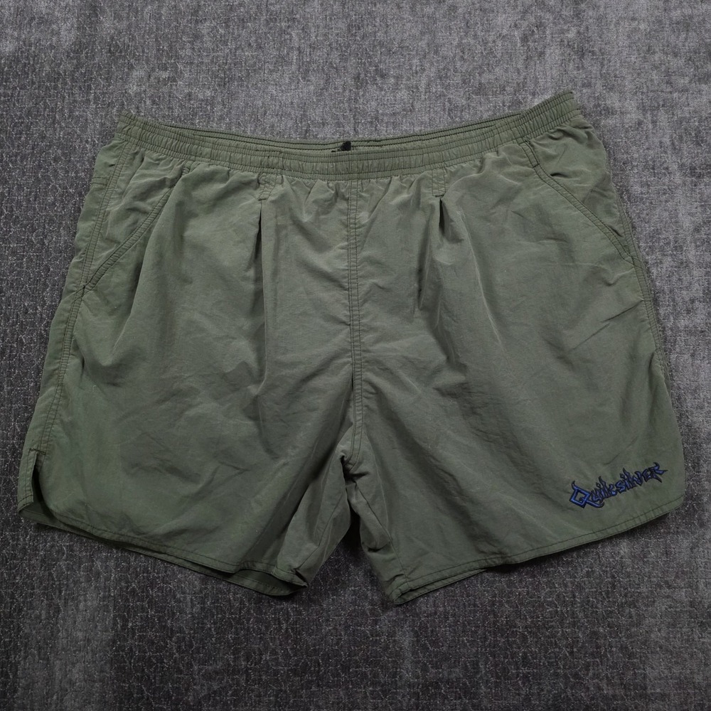 Vtg Quiksilver Swim Trunks Mens XL 6" Inseam Green Tribal Beach Surf Skate